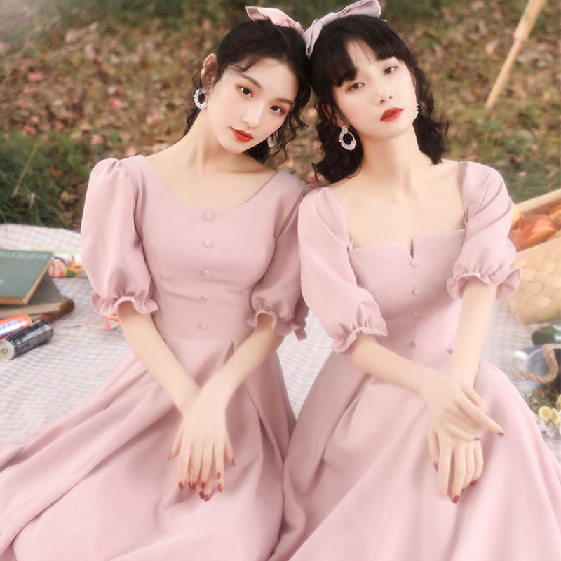 好货粉色伴娘服2025新款秋冬礼服/晚装