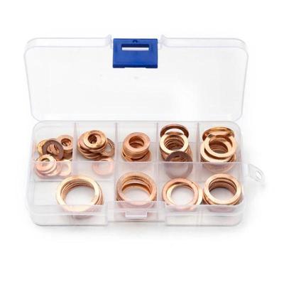 80Pcs Solid Copper Washer Set 8 Sizes Flat Ring Gasket Sump