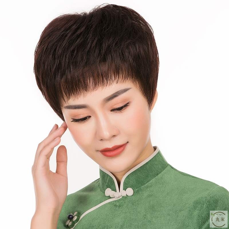 中老年妈妈真发发套假发女短发自然蓬松逼真全头套式老太太假发套