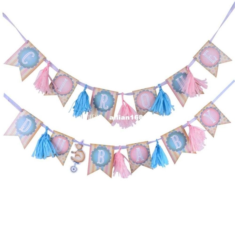 Pink Blue Cirque Du Baby DIY Banner Vintage Paper 1st Birthd