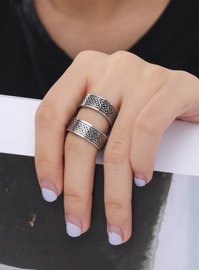 Old Style Retro Viking Rings Vintage Black Amulet Norse Rune