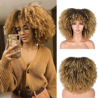 Synthetic Hair Afro Kinky Curly Wigs with Bangs For Women