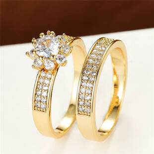 Charm Gold Color Engagement Ring Sets Shining White Zircon W