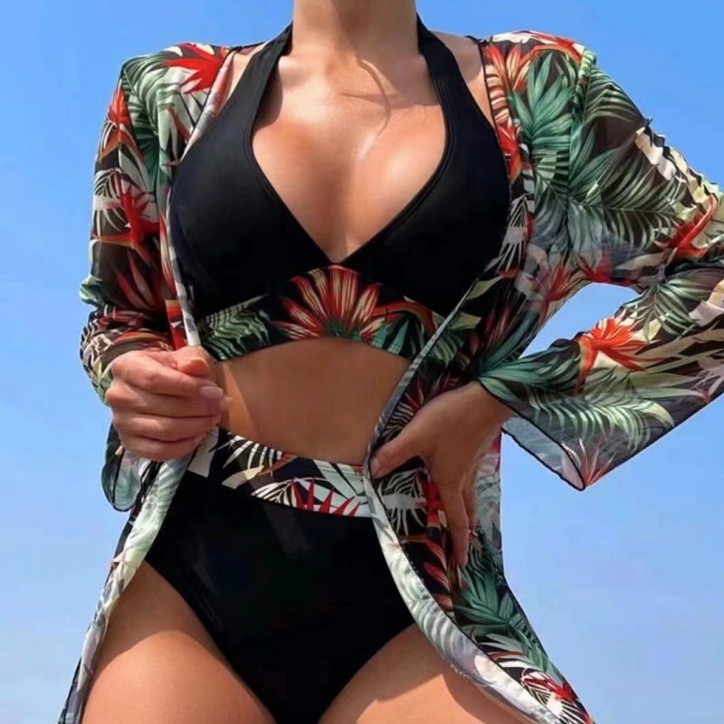 泳装欧美三件套装分体比基尼性感高腰泳衣女bikini跨境亚马逊新款