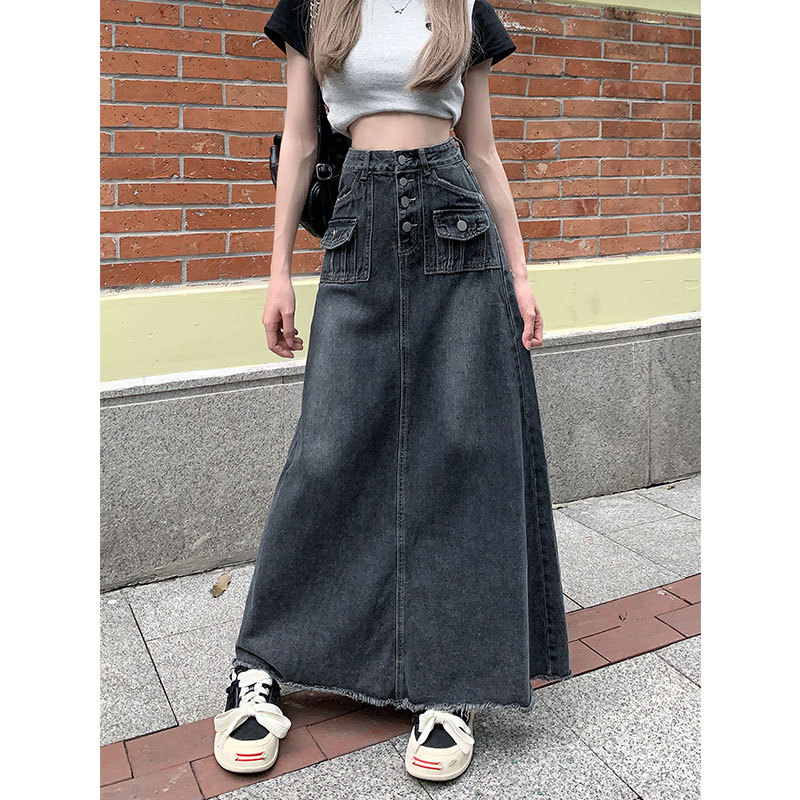 高腰牛仔半身裙女春夏大码胖mm显瘦复古设计感小众a字中长款裙子