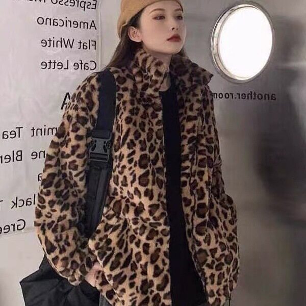 豹纹皮草外套女秋冬韩版宽松洋气毛绒保暖大衣今年流行羊羔毛棉袄