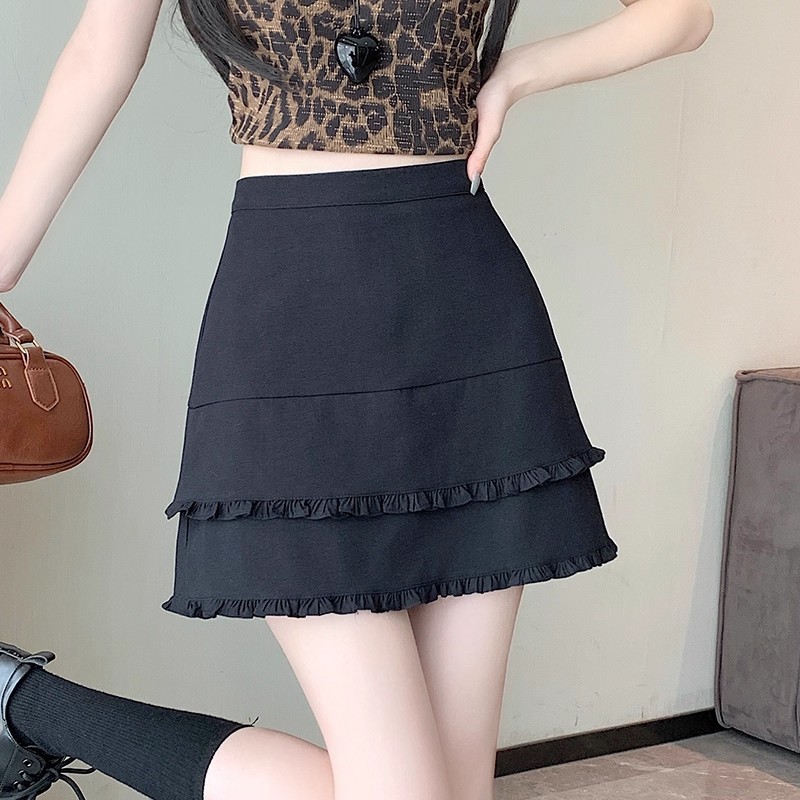 a字包臀短裙百搭西装新款半身裙女夏木耳边高腰显瘦2025小个子季