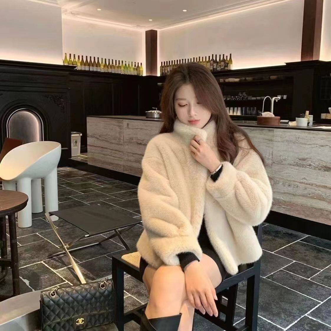 皮草立领貂绒保暖毛绒毛毛外套女年轻款短款2025冬季貂绒大衣