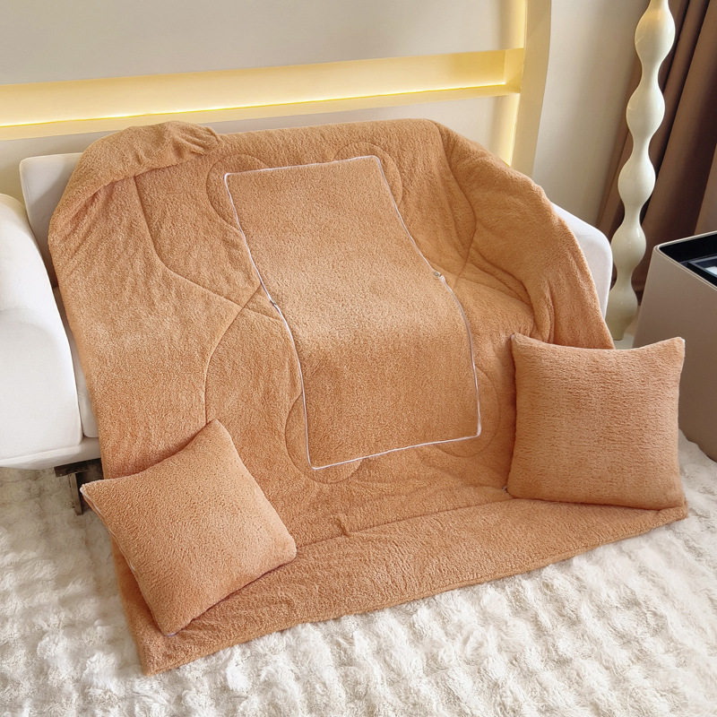 美丽绒纯色抱枕被厚款加大加厚靠垫被高档轻奢抱枕被子两用秋冬季