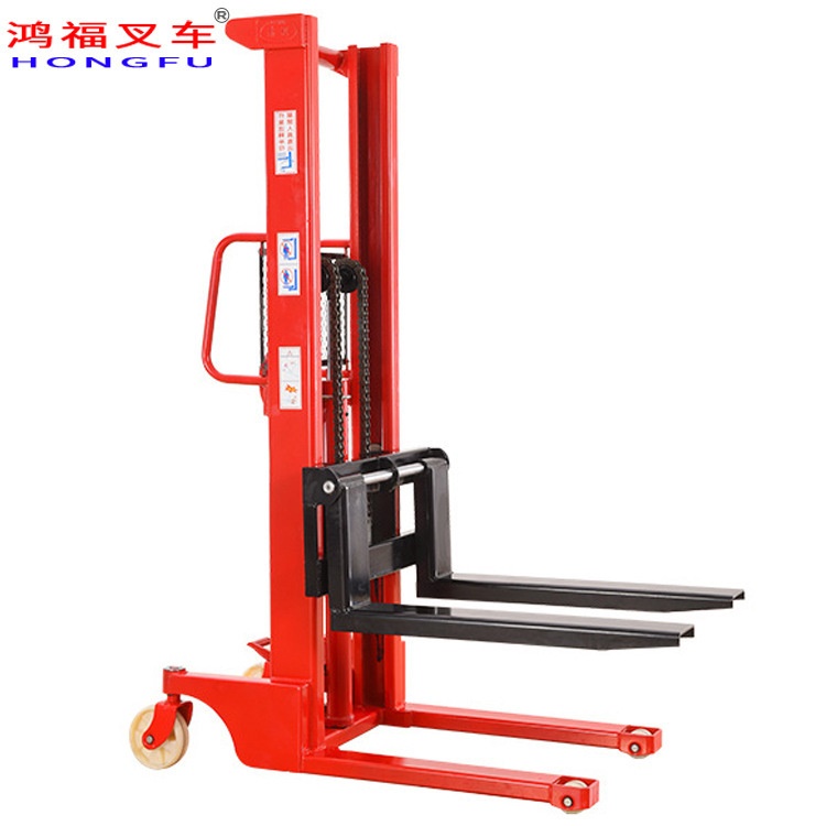 鸿福手动 半自动液压堆高车 仓库堆垛机手推托盘液压升高车
