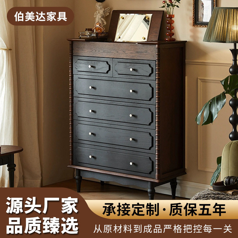 法式简约实木双色带镜储物斗柜