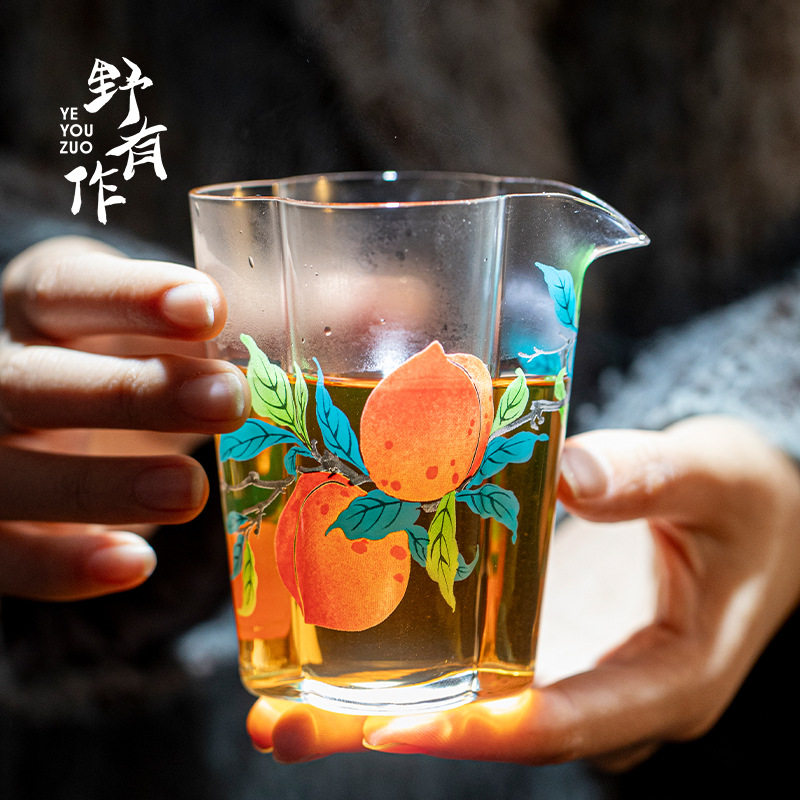 野有作 高硼硅耐热玻璃福满仙桃海棠公道杯家用小众茶海茶道配件