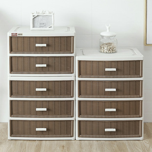 创意仿藤抽屉式床头收纳柜PP抽屉柜柜子容纳组合式收纳箱家居用品