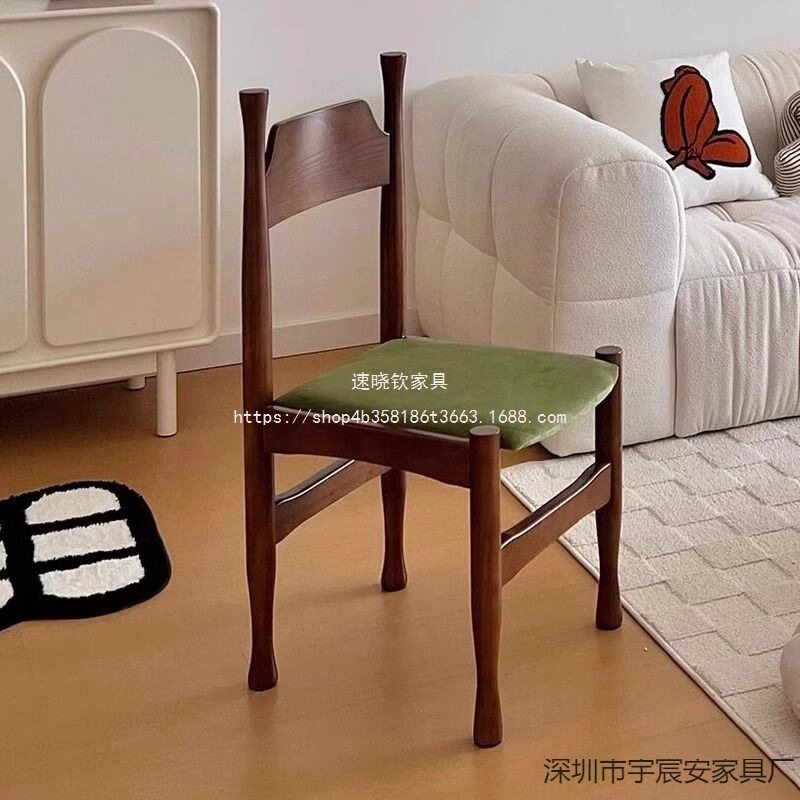 速晓钦靠背实木餐椅圆椅简约小户型设计师款可爱彩色中古圆润奶油