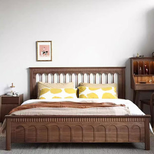 北欧全实木主卧黑胡桃木双人大床樱桃木1.8结婚大床1.5复古温莎床