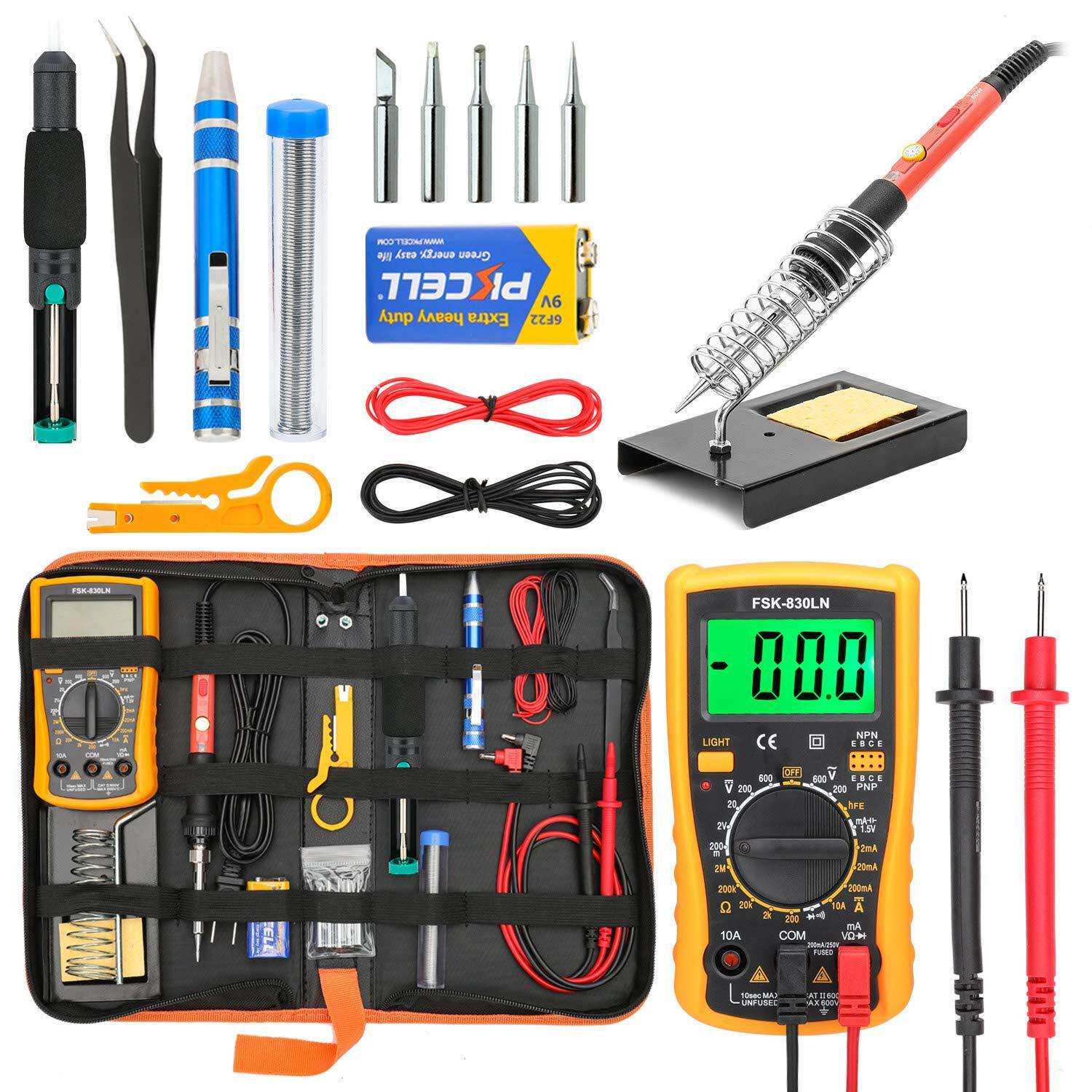 60W可调温度电烙铁套装带数字万用表吸锡器锡丝螺丝刀110V220V