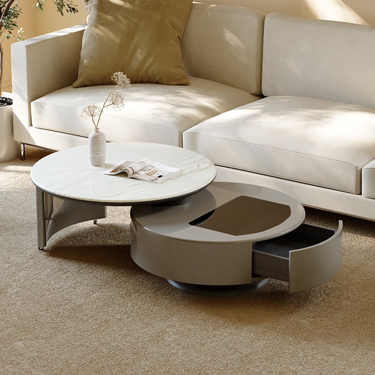 2024新款旋转茶几客厅家用意式极简设计师款高级感微晶石茶几现代