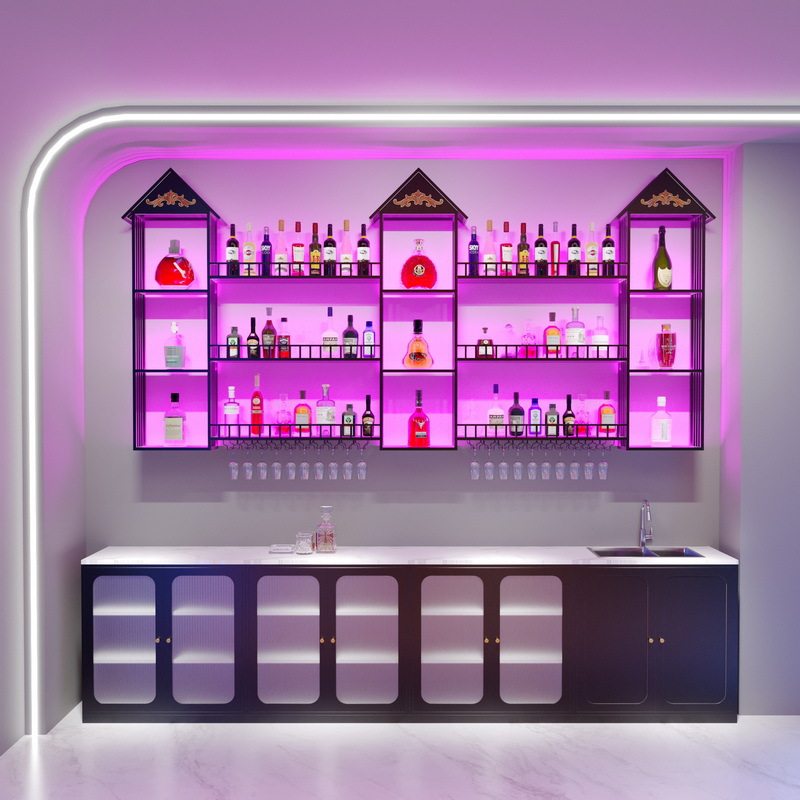 酒吧吧台酒柜工业风餐厅酒馆酒水展示创意壁挂发光酒架餐边柜