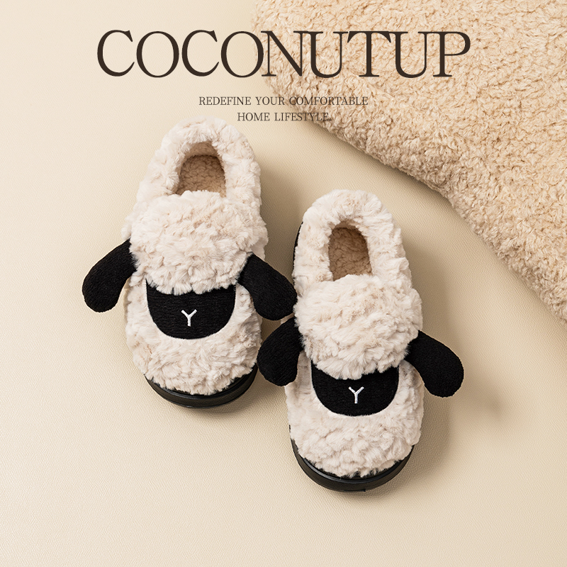驼毛绒秋冬新款情侣棉鞋可爱小羊