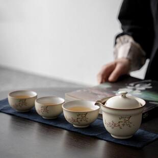 陶瓷功夫快客杯 雾里居 中式 高档汝窑复古旅行茶具套装 户外便携式