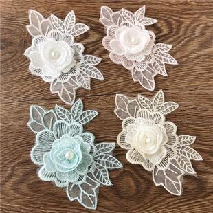 精品刺繡花邊立體釘珠花朵布貼材料包DIY手工裝 飾服裝 輔料 包郵