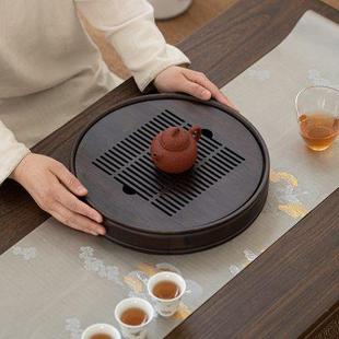 竹制日式 圆形茶盘蓄水托盘嵌入式 功夫家用轻奢茶台茶几干泡中大号