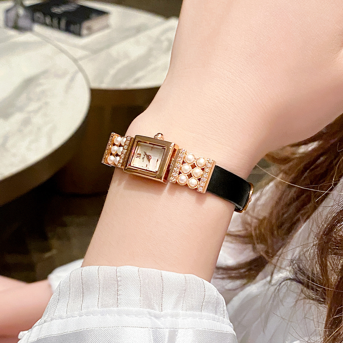 御家同款天然淡水珍珠手表真皮带日本风名媛凤女中古轻奢小众女表