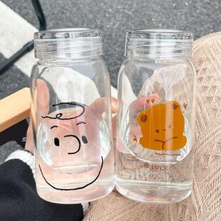 网红高硼硅玻璃杯女生便携牛奶咖啡果汁早餐杯办公室简约水杯 夏季