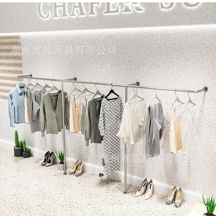 服装店展示架上墙不锈钢拉丝女装店侧挂陈列架服装架货架挂衣架子