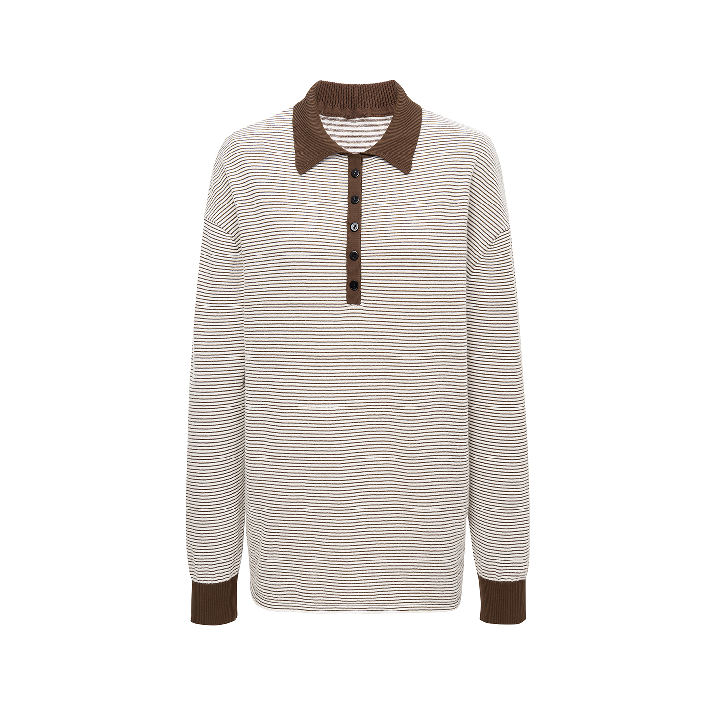 细条纹POLO领系扣T恤松弛慵懒感