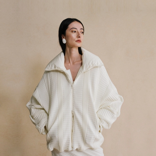 觉织Sensiyarn立领条纹外套竹韵针织羽绒服秋冬轻盈保暖JZJF094