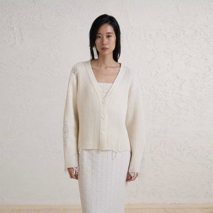 觉织Sensiyarn映山全羊毛浮边针织V领开衫 浮现镂空氛围感JZJF036