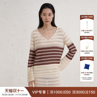 觉织Sensiyarn竹编V领懒人防晒罩衫 亚麻清凉条纹镂空新JZJF080