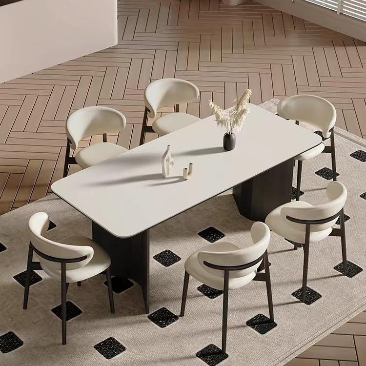 意式轻奢实木岩板餐桌家用现代简约小户型白蜡木餐桌椅组合长方形