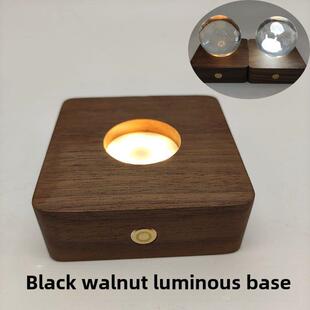 定制黑胡桃木底座灯座水晶内雕LED小夜灯配件实木圆形工艺品底座