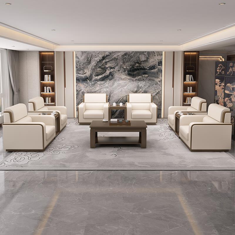 会议室办公室沙发贵宾商务接待会客简约中式布艺单人沙发茶几组合