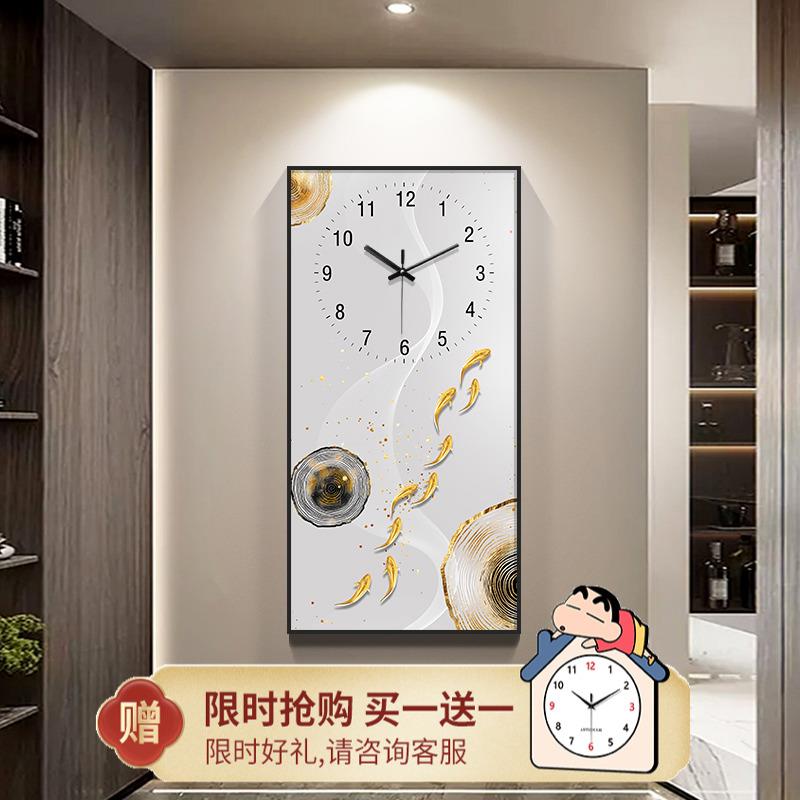 现代简约九鱼图钟表挂钟客厅家用时尚创意玄关艺术静音时钟表挂墙