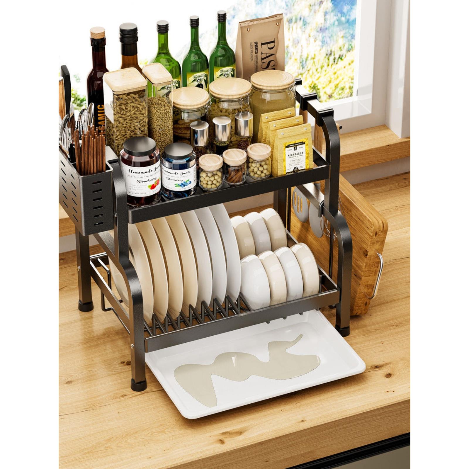 厨房置物架刀具碗碟一体收纳架家用多功能碗筷收纳盒碗柜沥水碗架