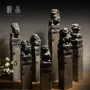 拴马桩石雕貔貅狮子麒麟栓马桩彷古青石做旧四神兽柱子石家居摆饰