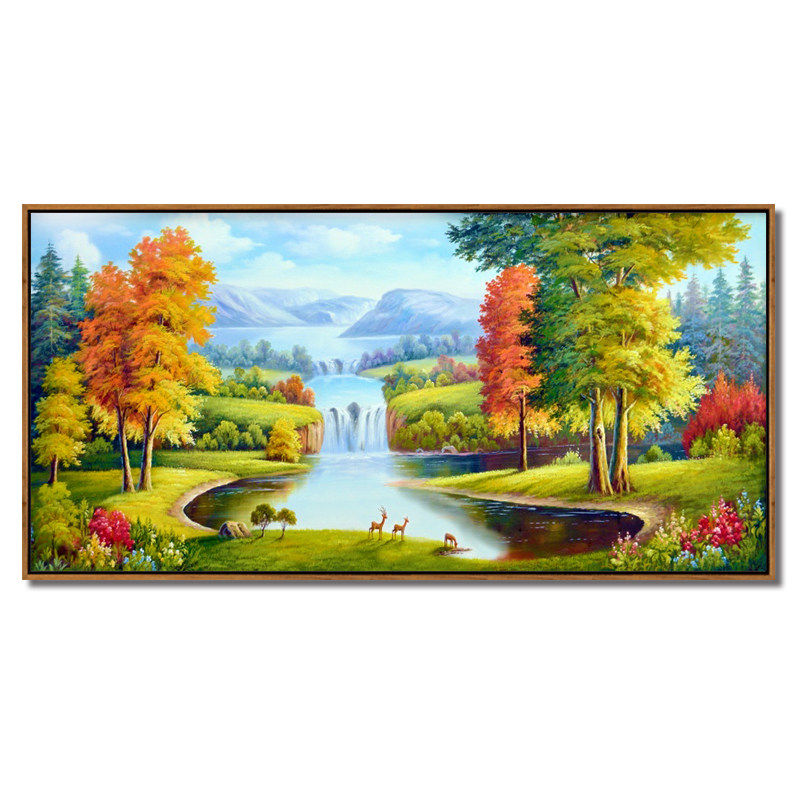 聚宝盆山水画挂画风水背有靠山欧式客厅装饰画沙发背景墙招财壁画