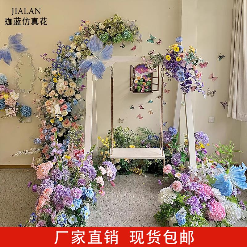 莫奈花园造景仿真花橱窗门店田园风婚礼拱门网红打卡摆设花墙装饰图片