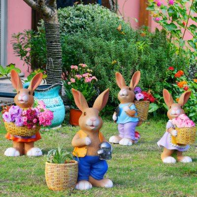 户外花园庭院卡通兔子花盆小区草坪摆件幼儿园雕塑园林景观装饰品