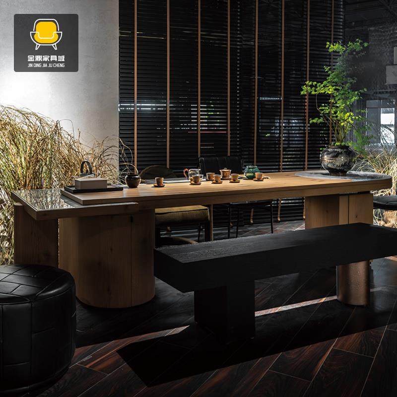 意式极简2025年新款茶桌新中式黑胡桃木办公高端实木现代简约茶台