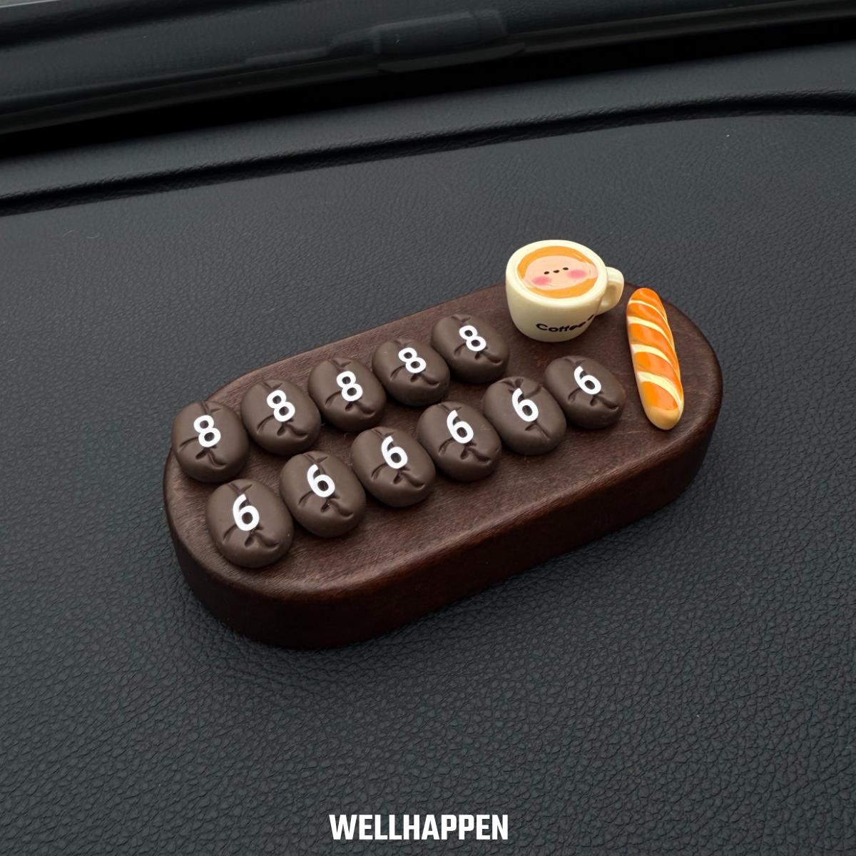 覆古高级感咖啡豆挪车电话牌胡桃实木移车临时停车号码牌车载摆件