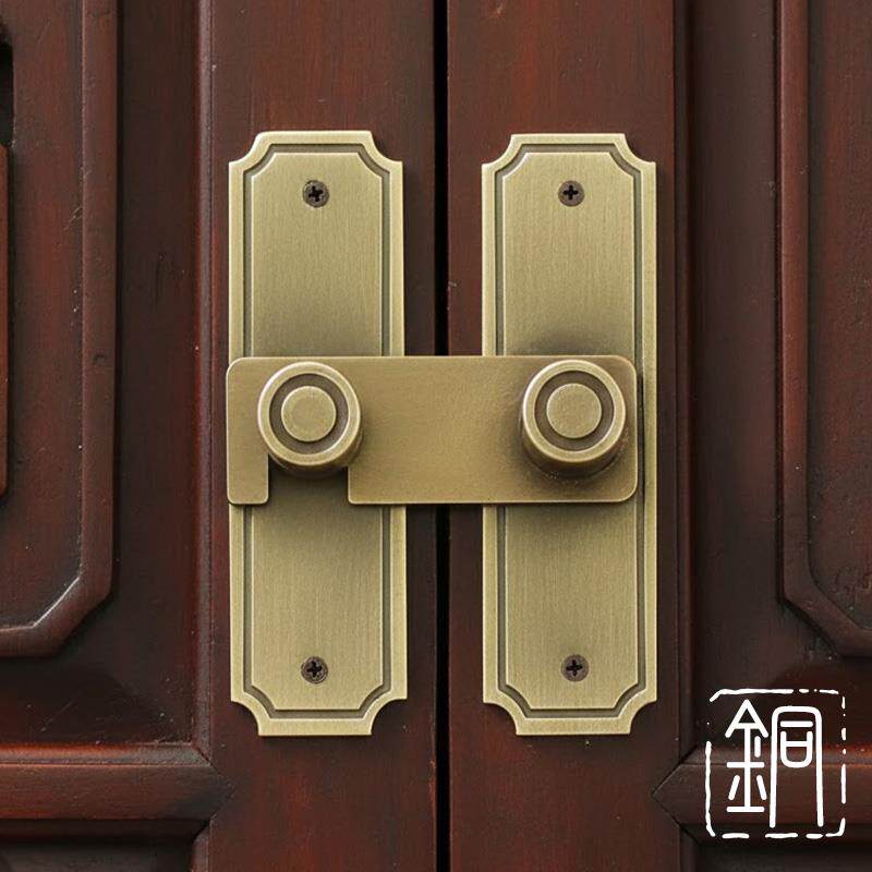 纯铜门搭扣中式仿古木门锁扣家用推拉门锁插销全铜锁鼻挂锁门栓