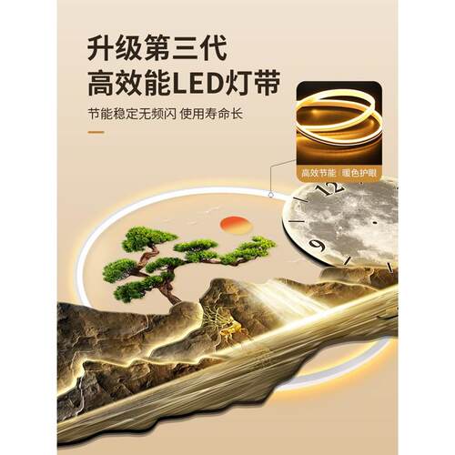 装饰画沙发新客厅背景墙轻奢山水新款钟表画挂钟中式挂画壁灯2026