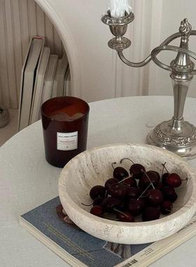 黄洞石托盘入户玄关高级感大理石首饰收纳盘电视柜置物盘装饰摆件