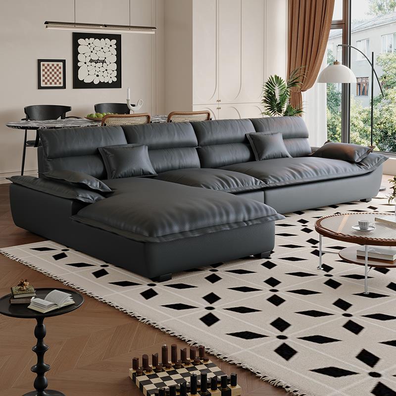 意式极简帆船猫抓皮贵妃沙发大坐深客厅沙发懒人现代简约皮艺沙发