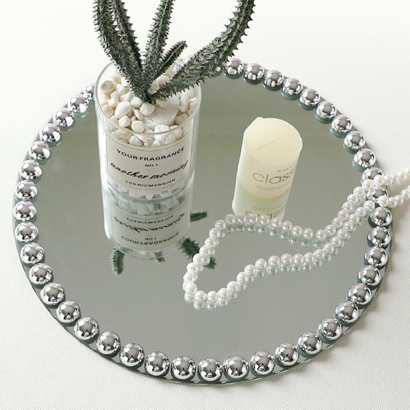 轻奢镜面珠珠盘宴会西餐盘垫婚礼装饰摆件托盘样板间餐桌吧台软装