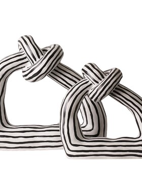 轻奢现代创意装饰摆件家居样板房玄关书架黑白线条几何绳结装饰品